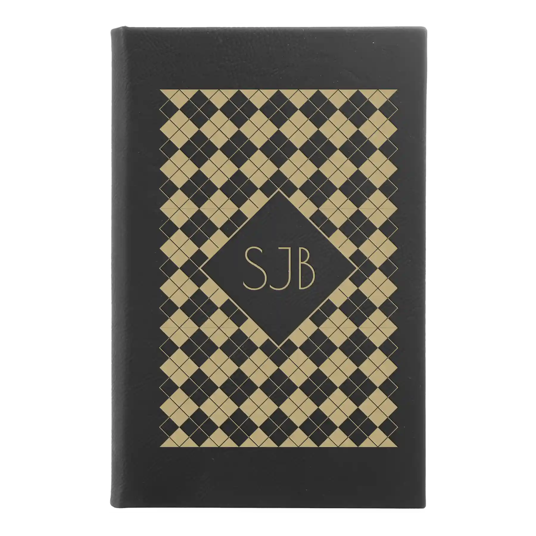 Small black/gold leatherette journal laser etched with 'Argyle' design