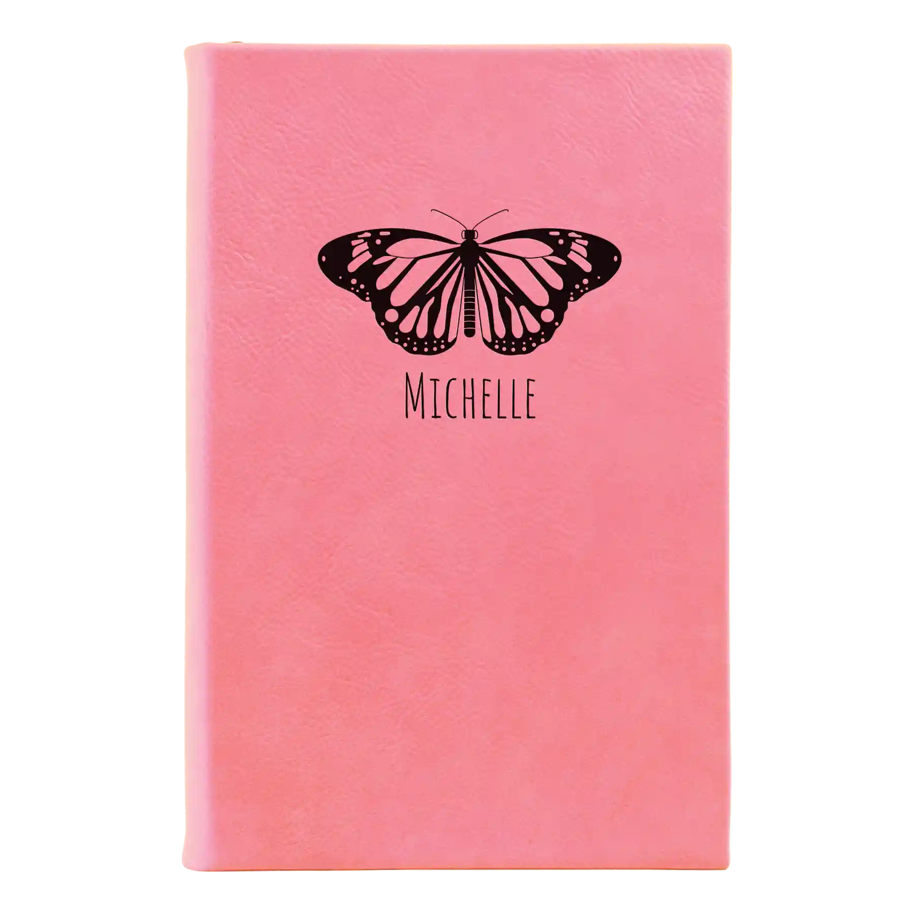 Small pink leatherette sketch book laser etched with 'Butterfly Name' design