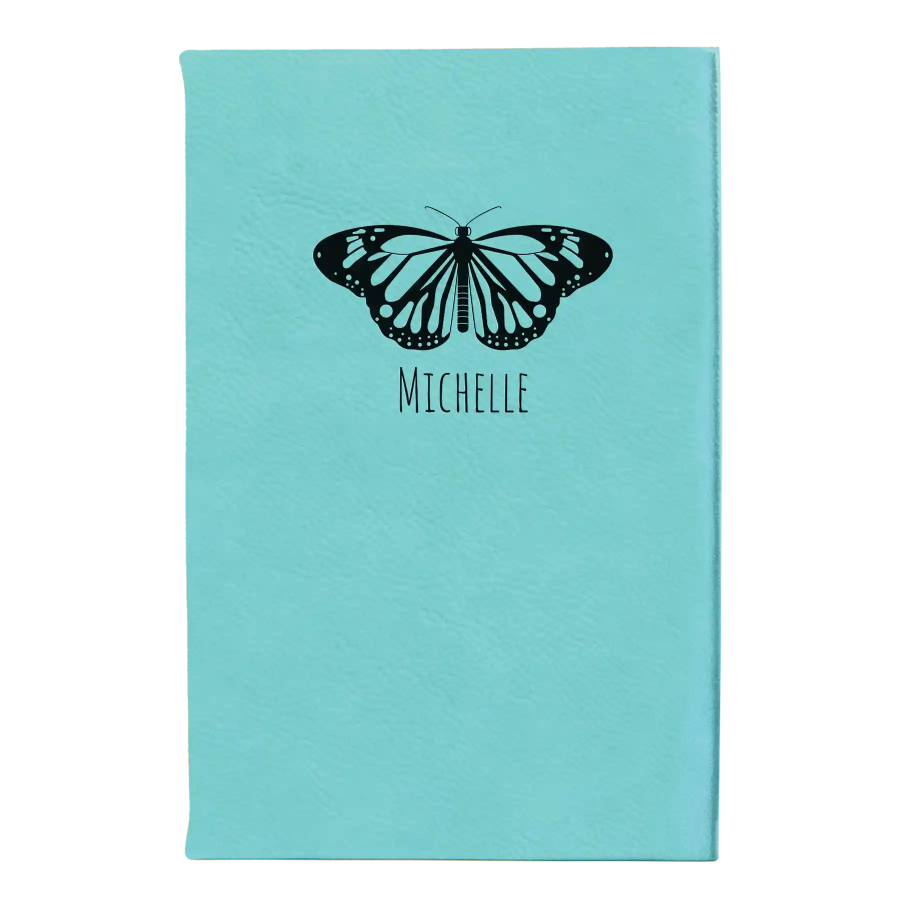 Small teal leatherette journal laser etched with 'Butterfly Name' design