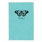 Small teal leatherette sketch book laser etched with 'Butterfly Name' design