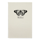 Small white leatherette sketch book laser etched with 'Butterfly Name' design