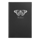 Small black/silver leatherette sketch book laser etched with 'Butterfly Name' design