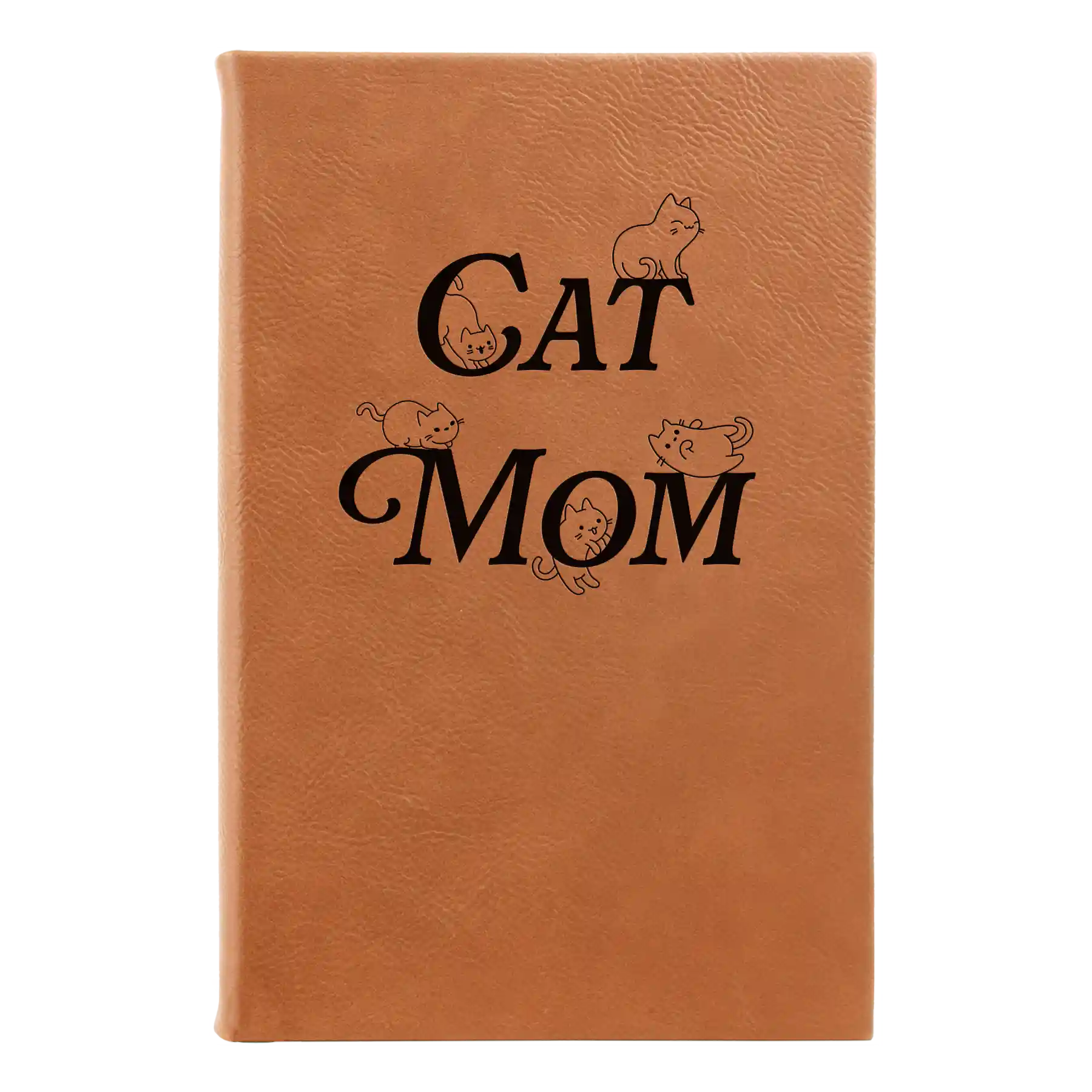 Small rawhide leatherette journal laser etched with 'Cat Mom' design