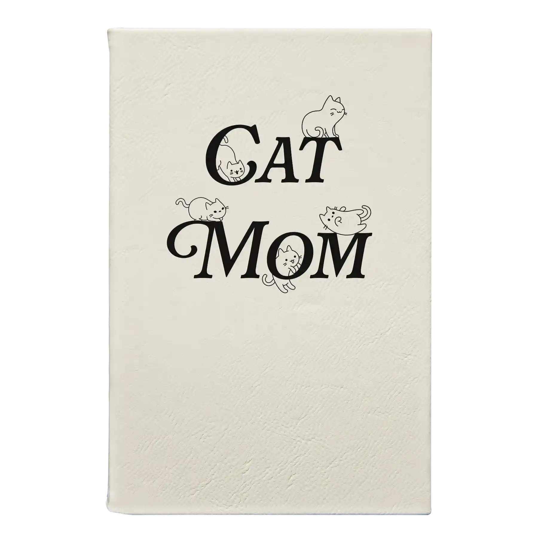 Small white leatherette journal laser etched with 'Cat Mom' design
