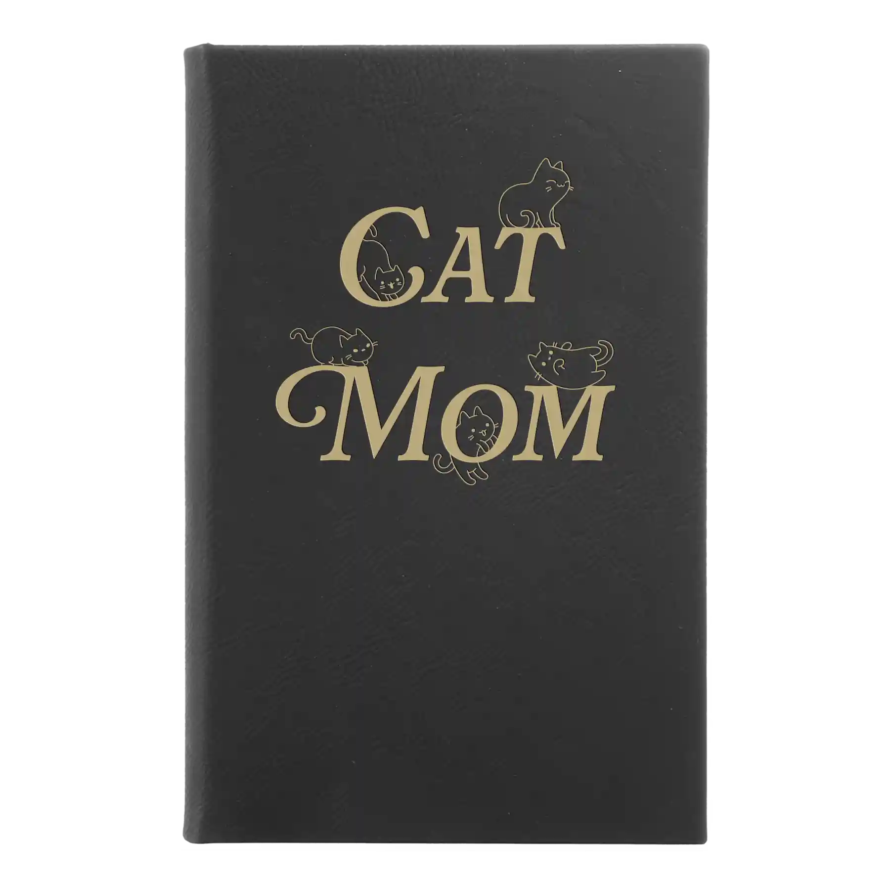 Small black/gold leatherette journal laser etched with 'Cat Mom' design