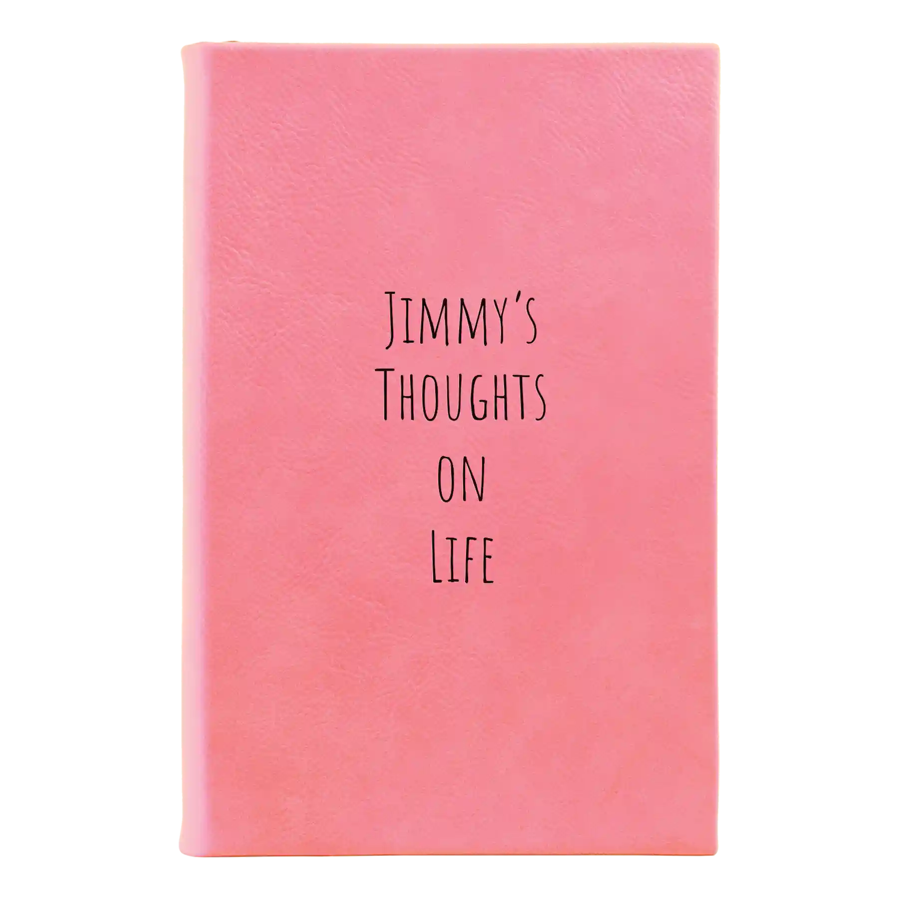 Small pink leatherette journal laser etched with 'Thoughts on Life' design