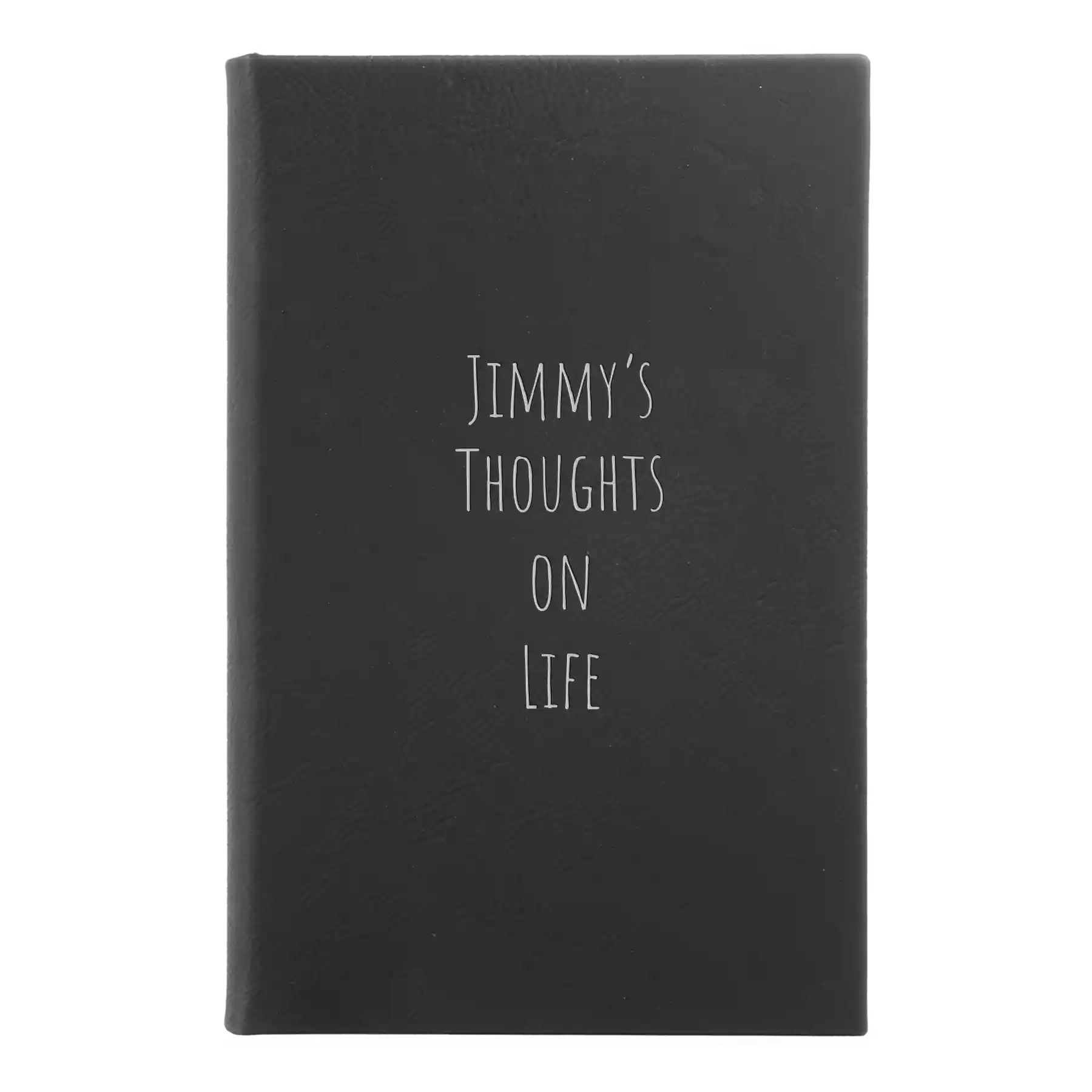 Small black/silver leatherette journal laser etched with 'Thoughts on Life' design