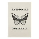 Small white leatherette journal laser etched with 'Anti-Social Butterfly' design