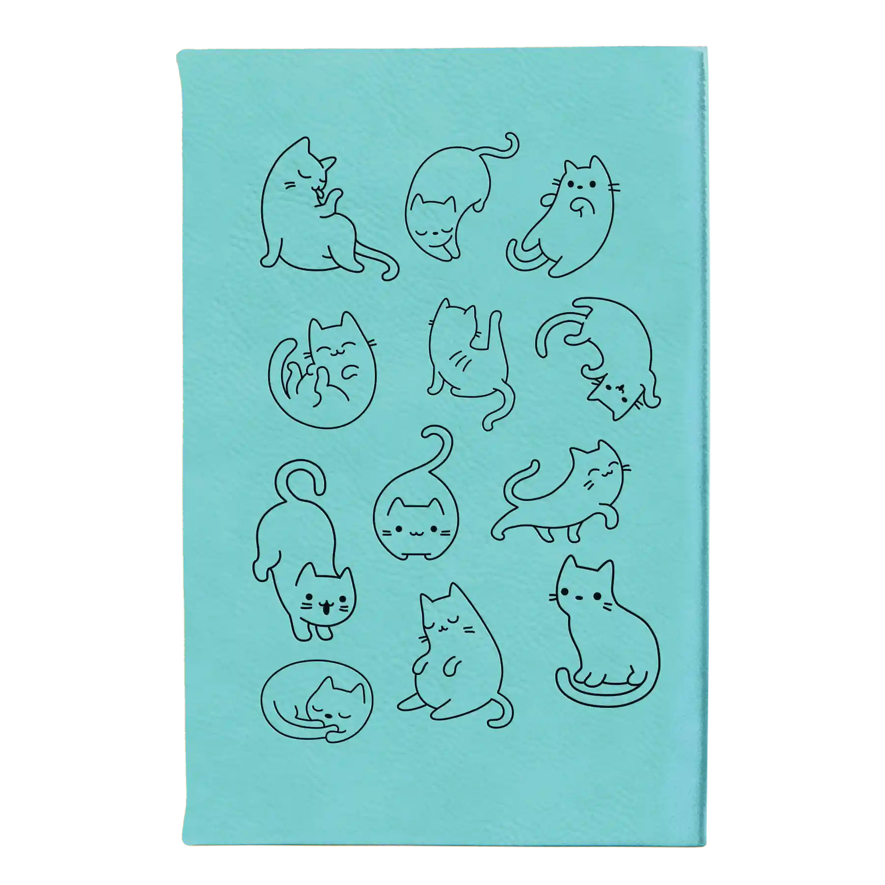 Small teal leatherette journal laser etched with 'Multi-Cat' design