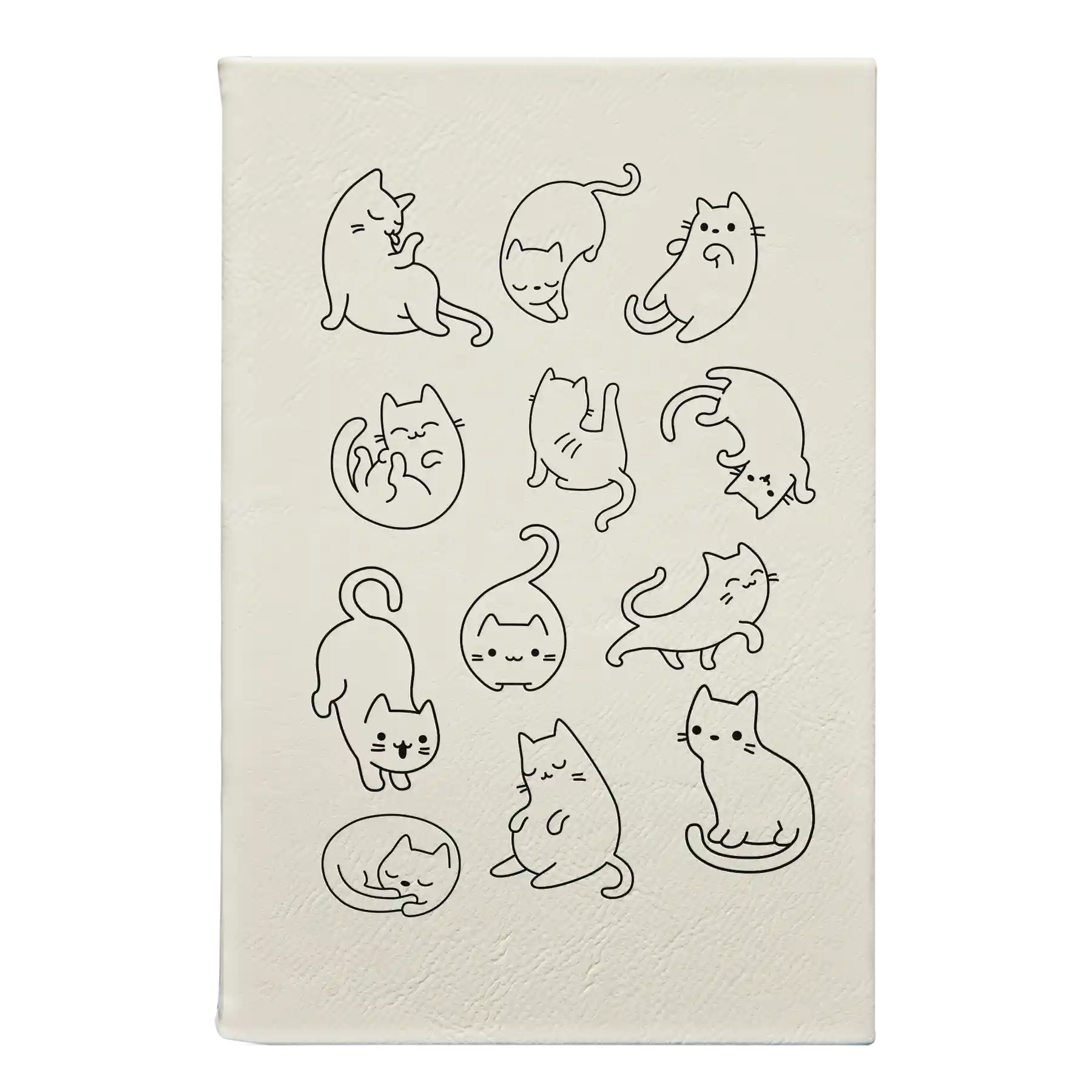 Small white leatherette sketch book laser etched with 'Multi-Cat' design