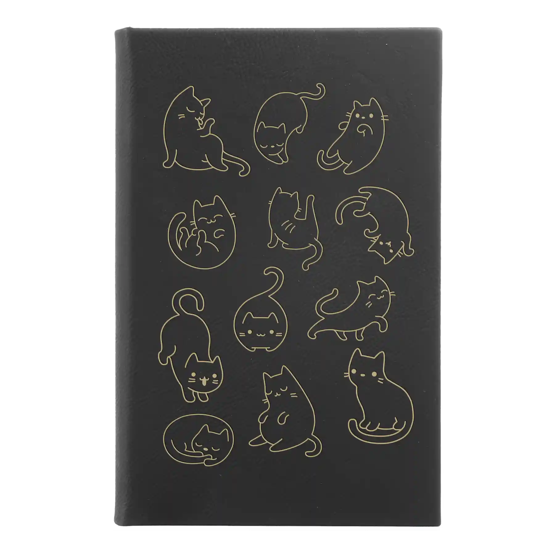 Small black/gold leatherette sketch book laser etched with 'Multi-Cat' design