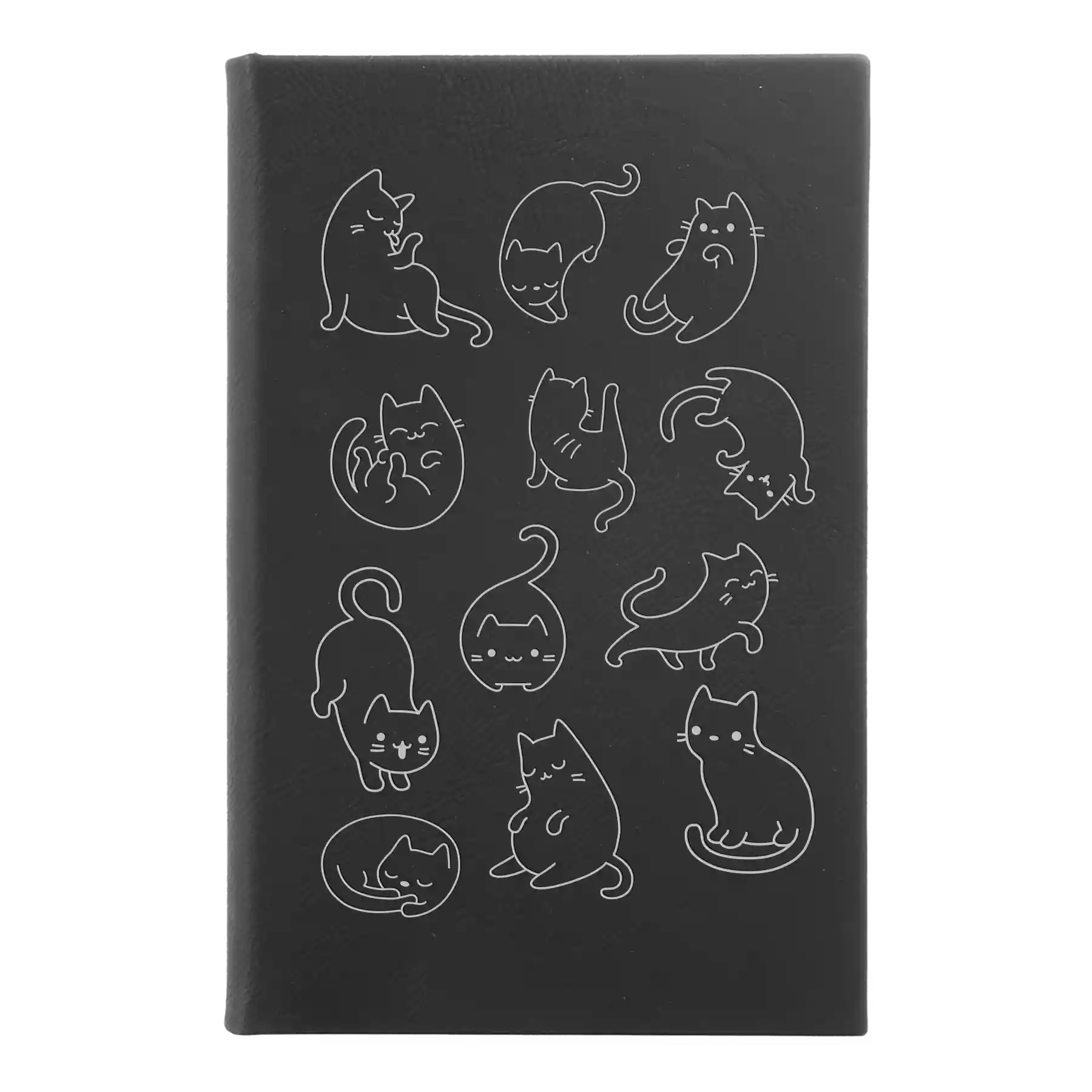 Small black/silver leatherette sketch book laser etched with 'Multi-Cat' design
