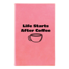 Small pink leatherette journal laser etched with 'Life Coffee' design