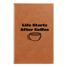 Small rawhide leatherette journal laser etched with 'Life Coffee' design