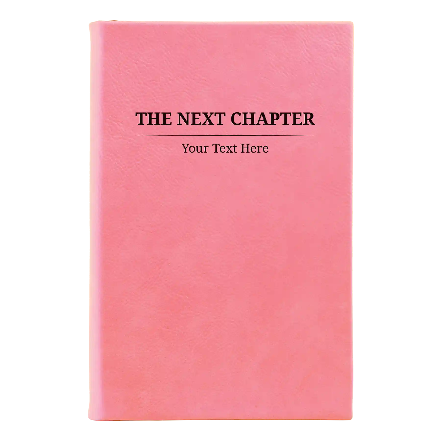 Small pink leatherette journal laser etched with 'Next Chapter' design