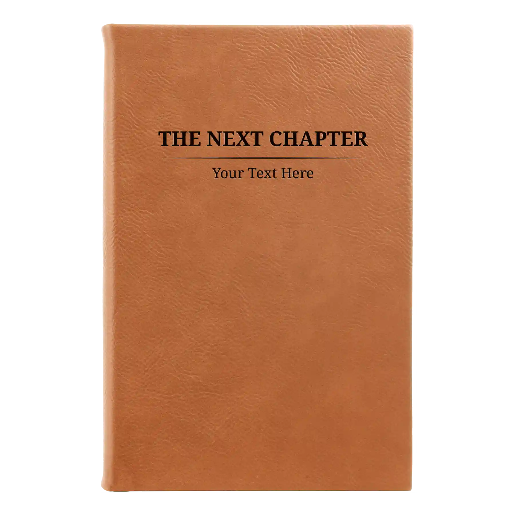 Small rawhide leatherette sketch book laser etched with 'Next Chapter' design