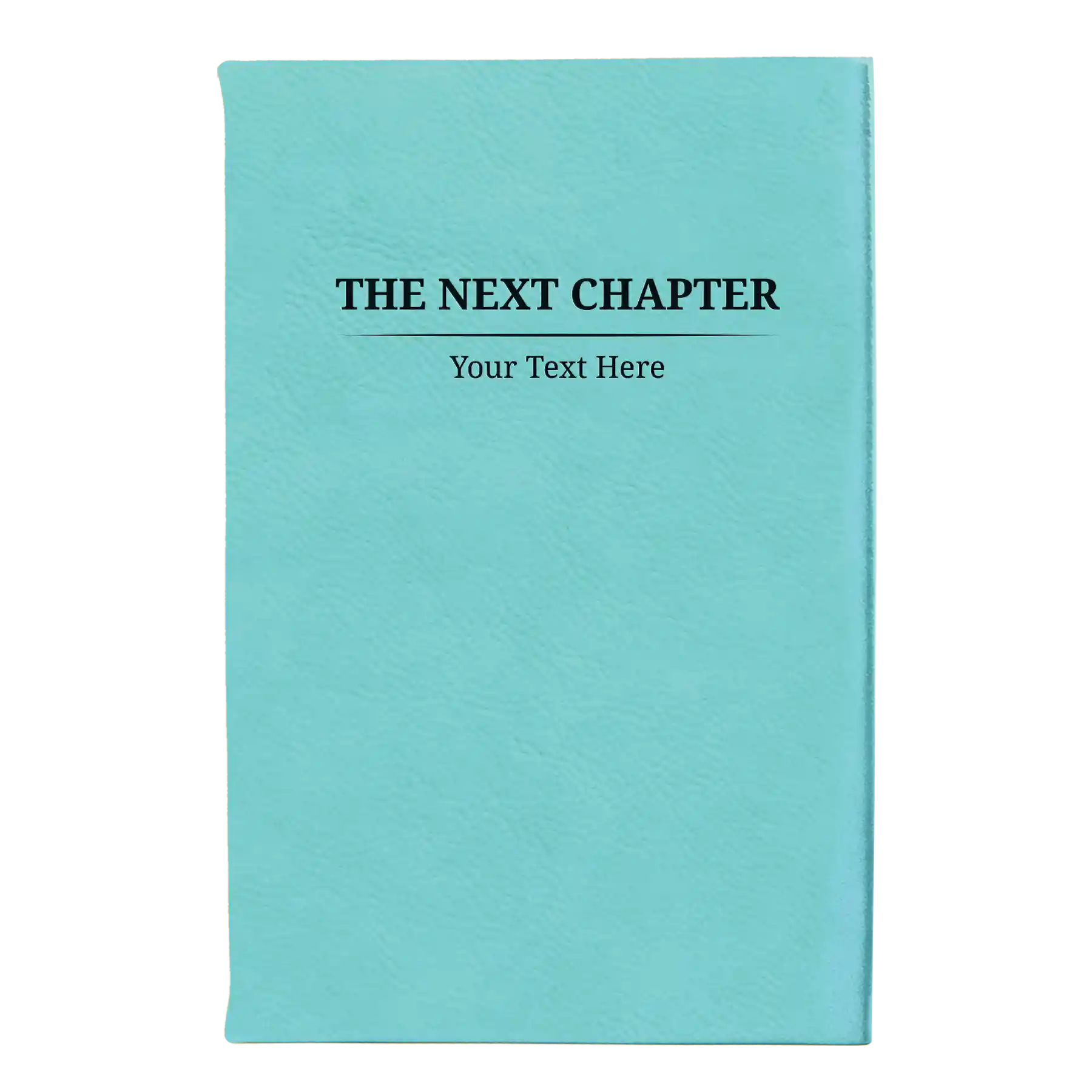 Small teal leatherette sketch book laser etched with 'Next Chapter' design