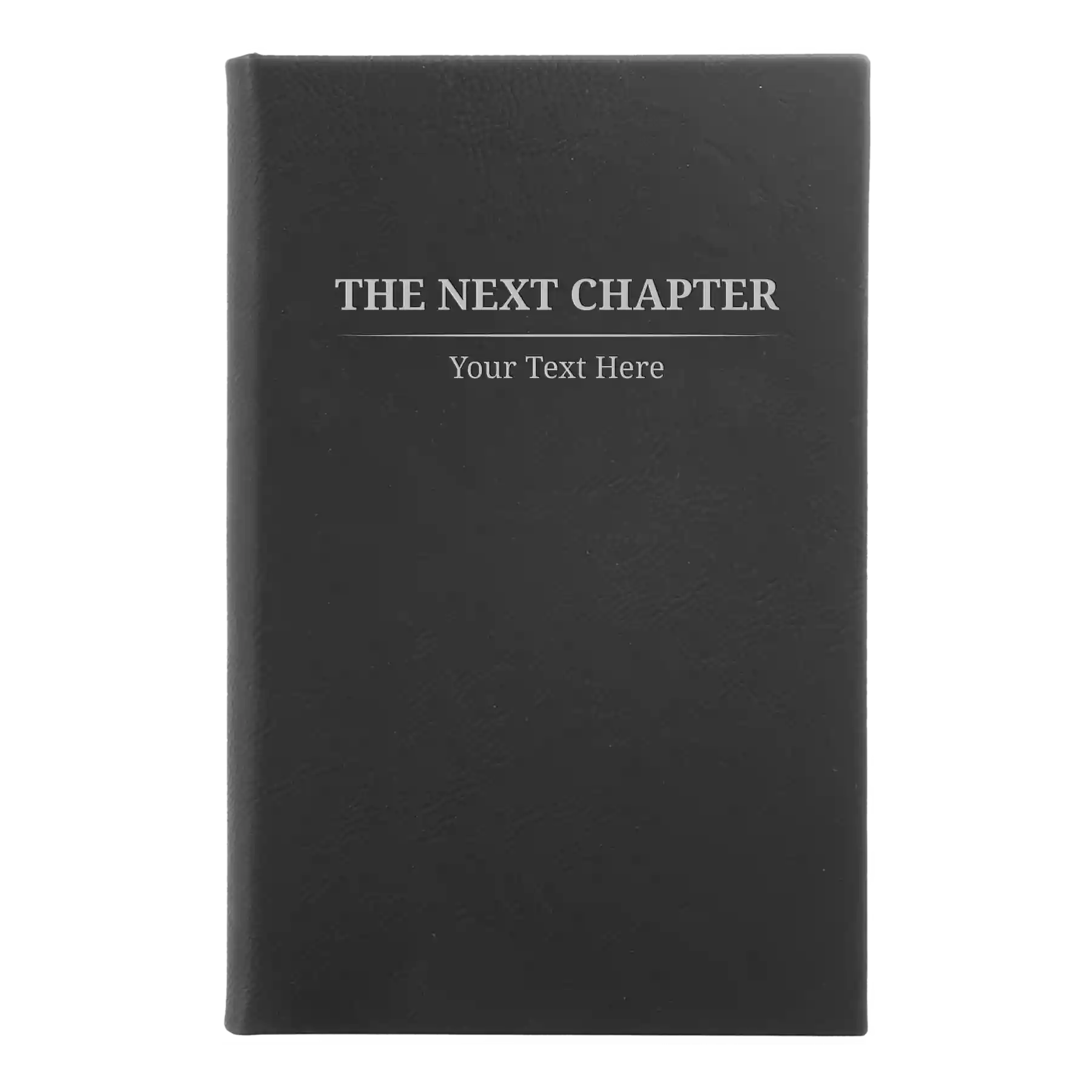 Small black/silver leatherette journal laser etched with 'Next Chapter' design