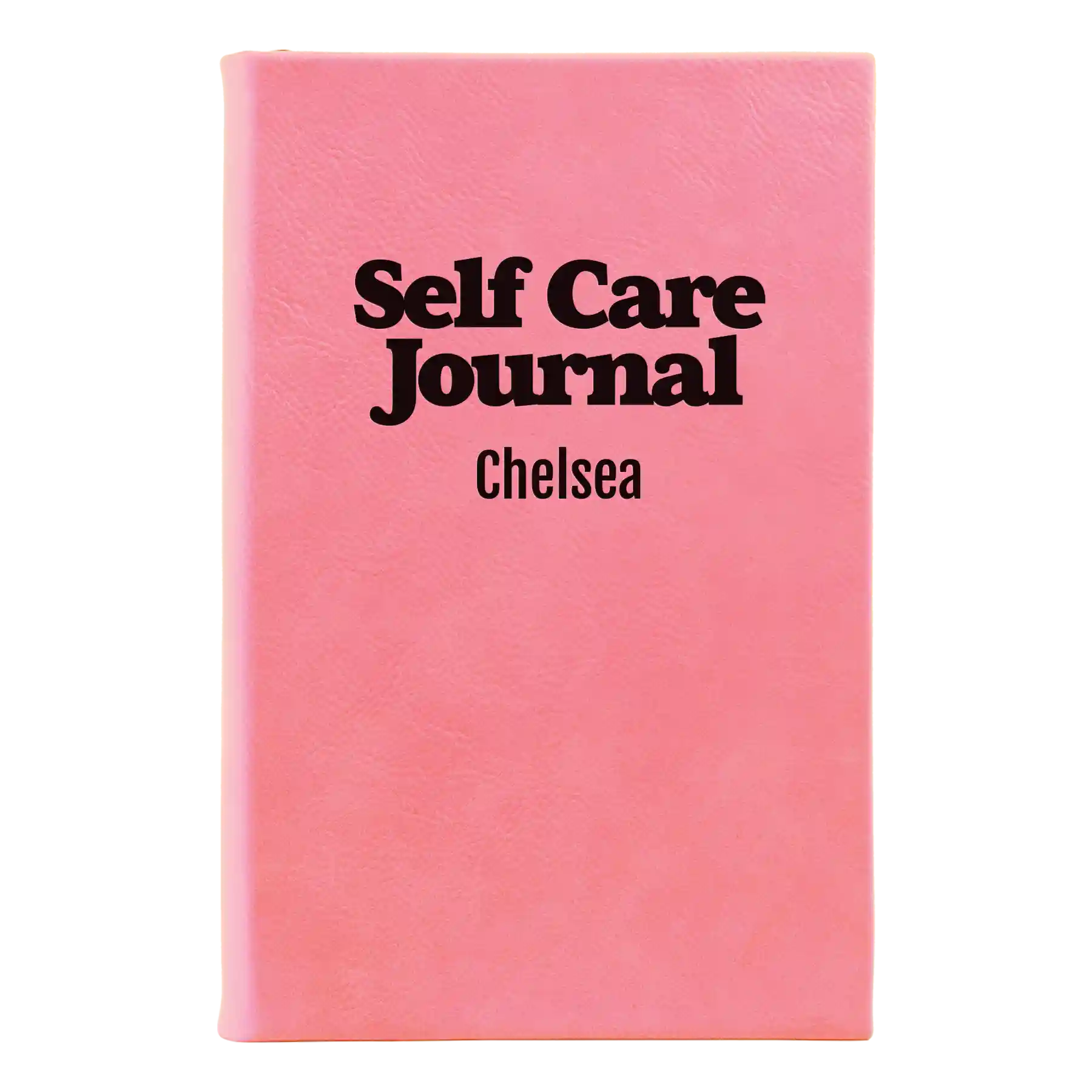 Small pink leatherette journal laser etched with 'Self Care' design