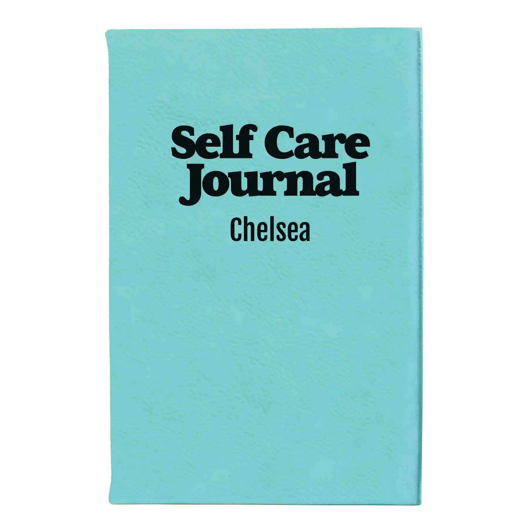 Small teal leatherette sketch book laser etched with 'Self Care' design