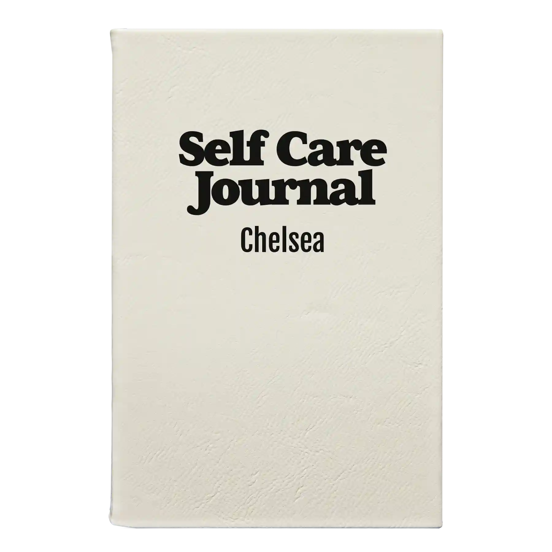Small white leatherette sketch book laser etched with 'Self Care' design