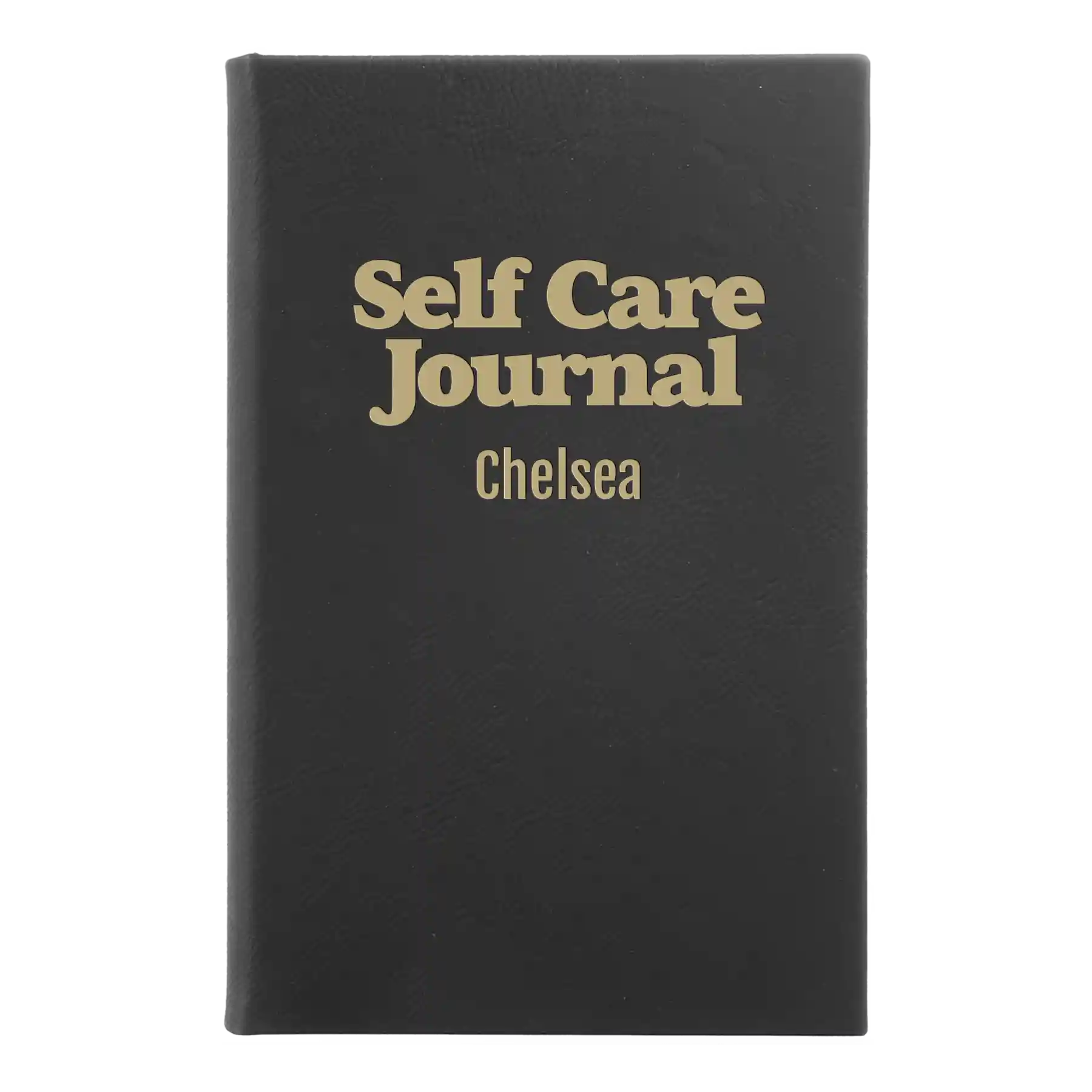Small black/gold leatherette sketch book laser etched with 'Self Care' design