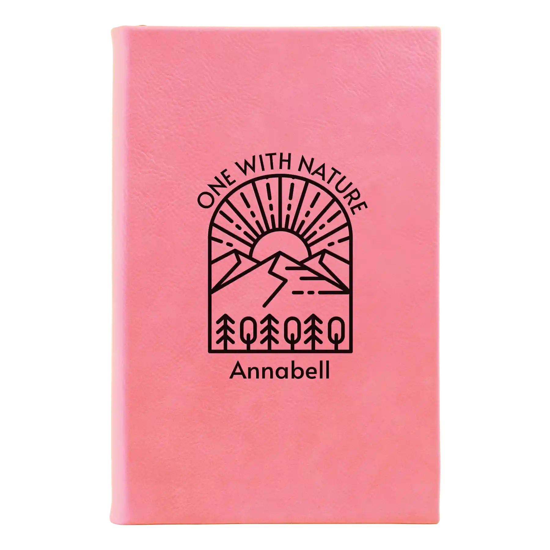 Small pink leatherette journal laser etched with 'One with Nature' design