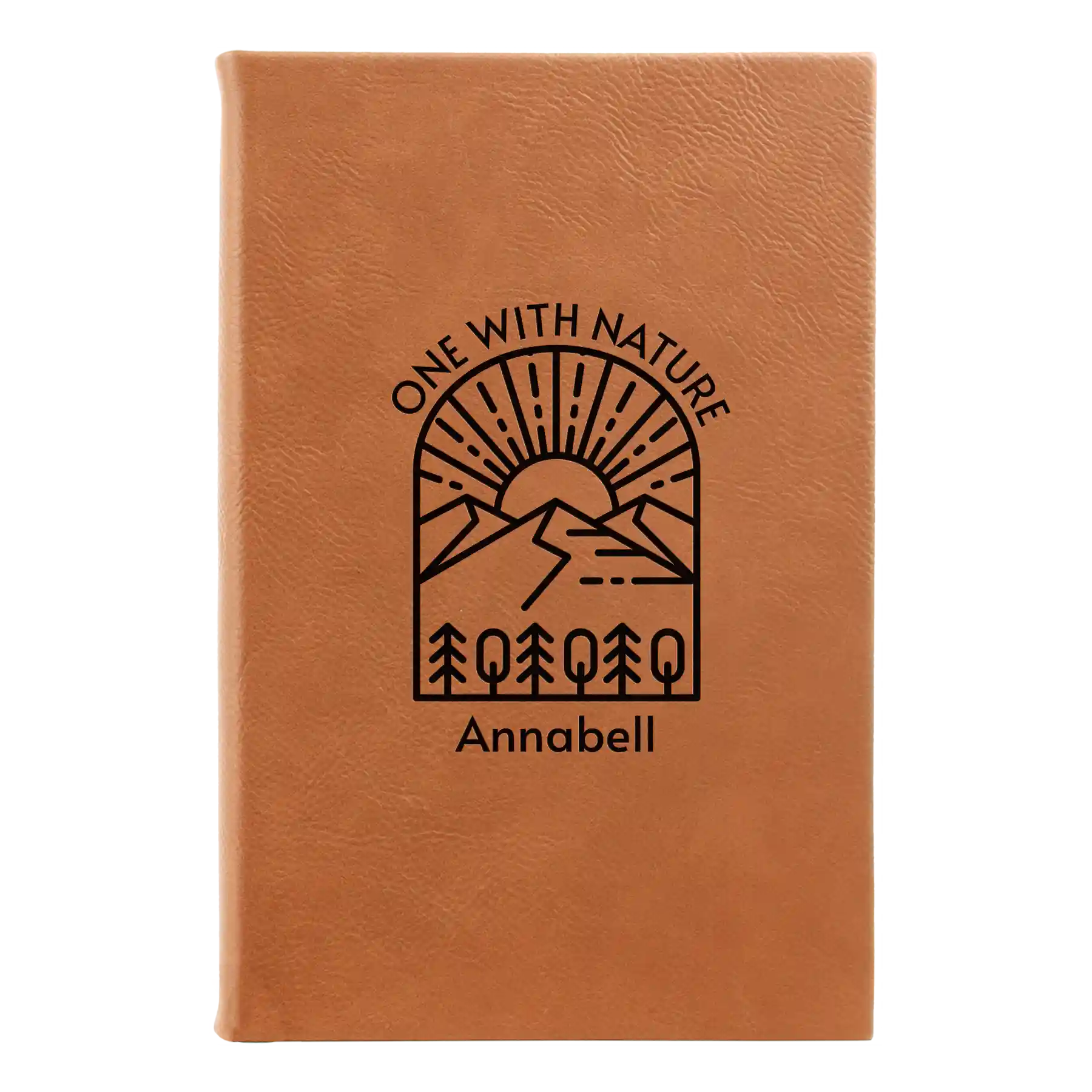 Small rawhide leatherette journal laser etched with 'One with Nature' design