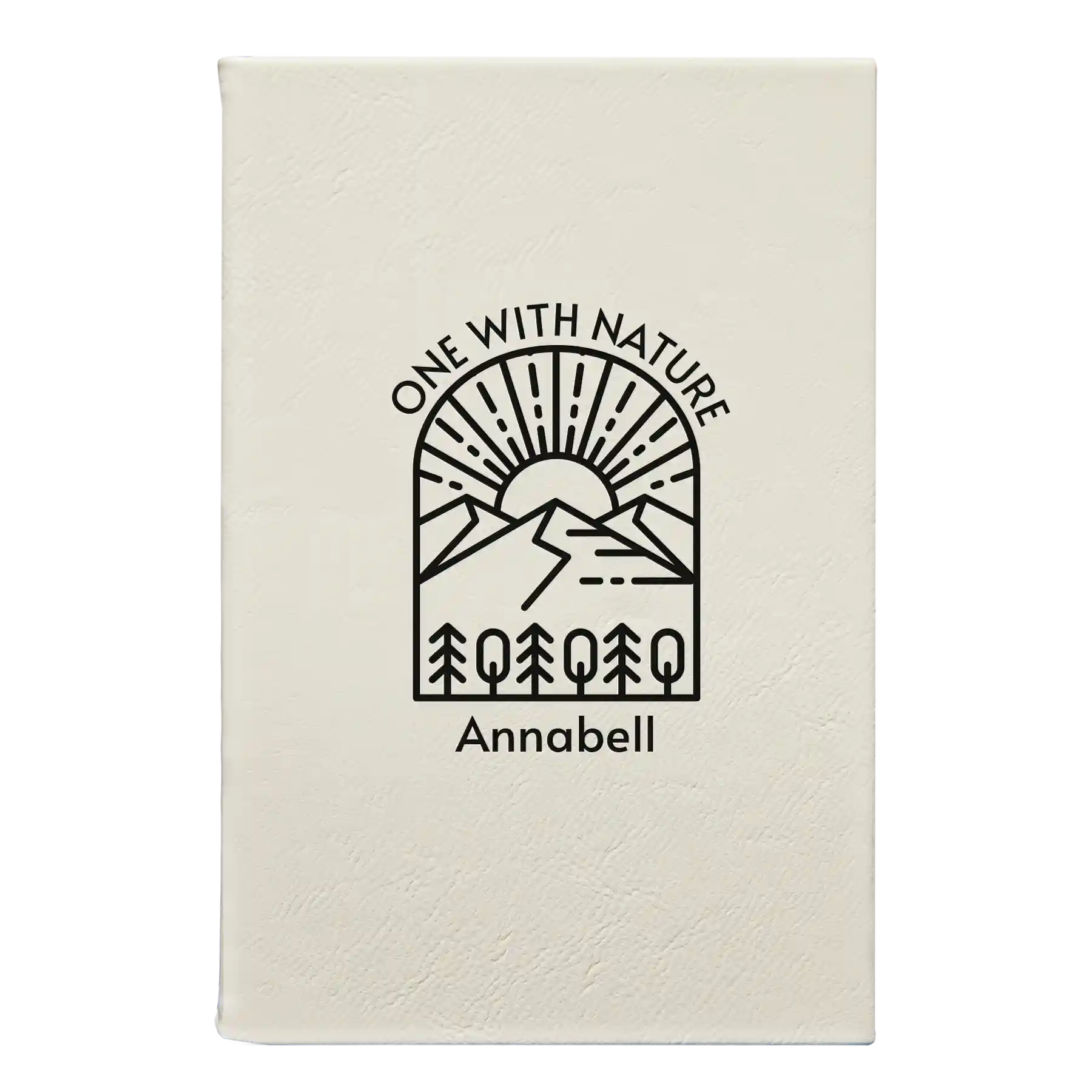 Small white leatherette journal laser etched with 'One with Nature' design