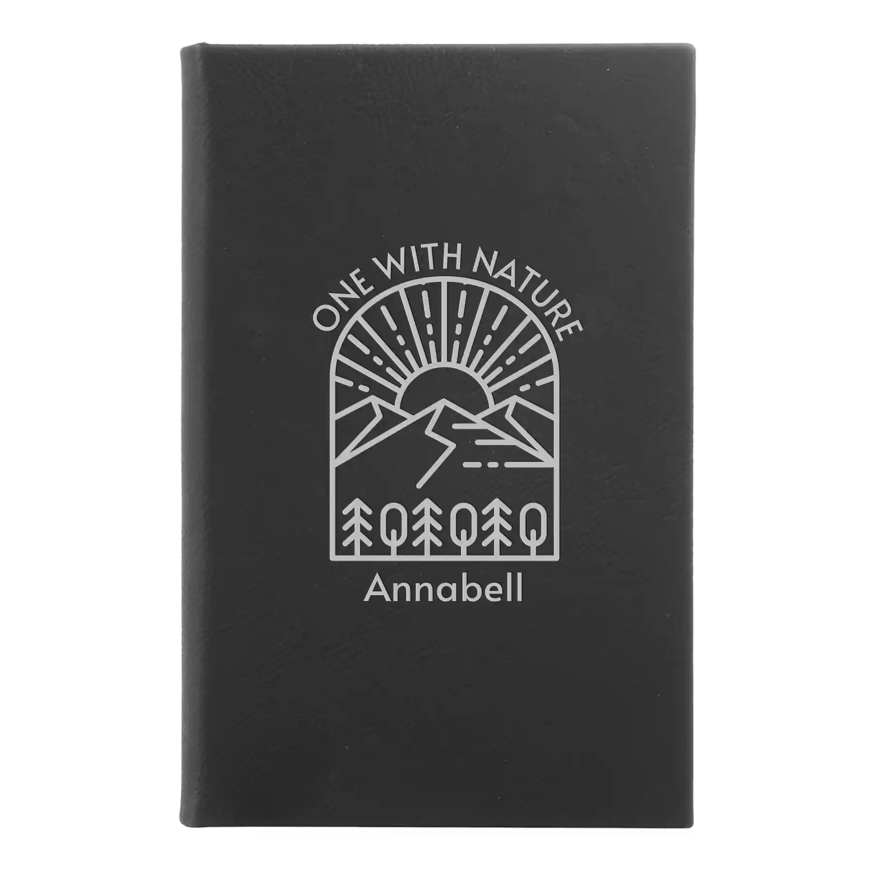 Small black/silver leatherette journal laser etched with 'One with Nature' design