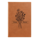 Small rawhide leatherette journal laser etched with 'Bouquet Text' design
