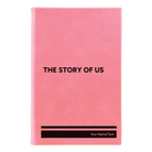 Small pink leatherette sketch book laser etched with 'The Story of Us' design