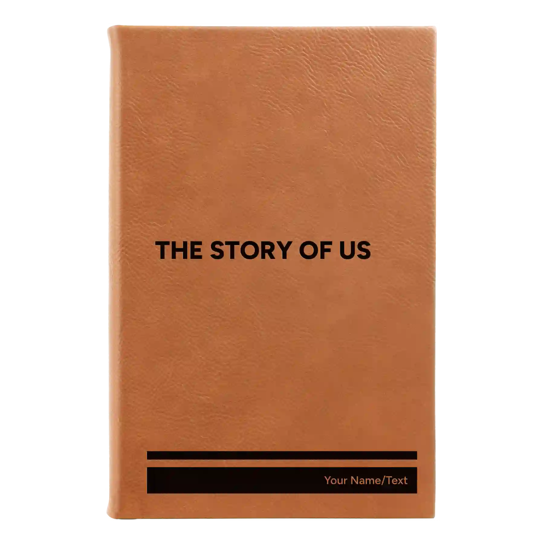 Small rawhide leatherette sketch book laser etched with 'The Story of Us' design
