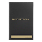 Small black/gold leatherette sketch book laser etched with 'The Story of Us' design