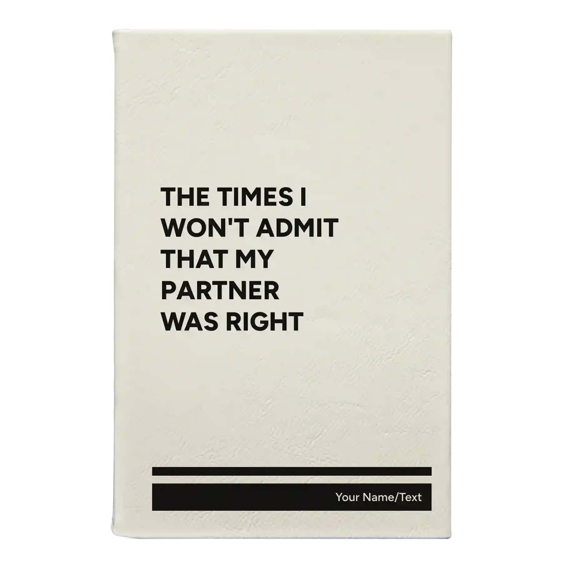 Small white leatherette sketch book laser etched with 'The Times I wont Admit' design
