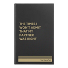 Small black/gold leatherette journal laser etched with 'The Times I wont Admit' design