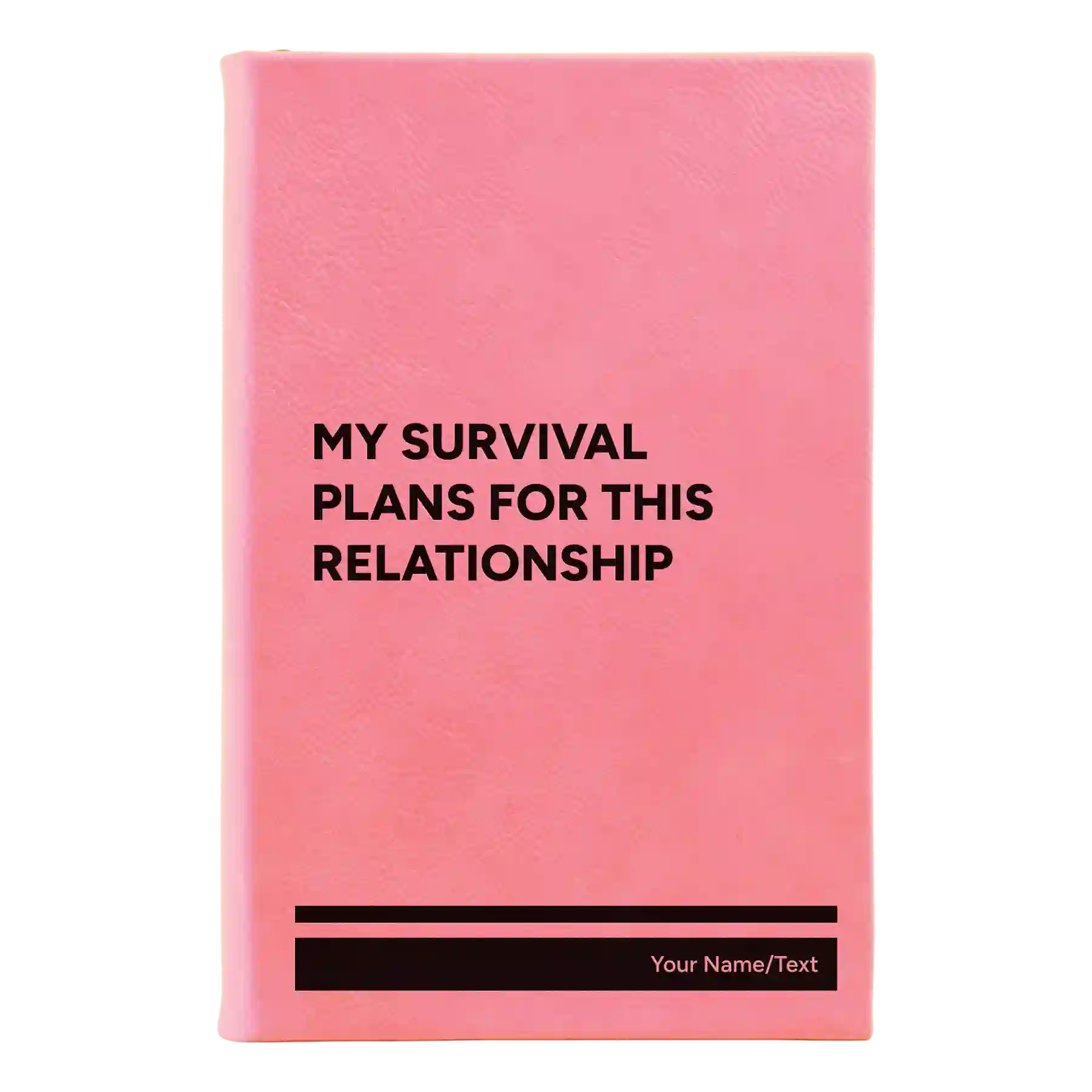 Small pink leatherette journal laser etched with 'My Survival Plans' design