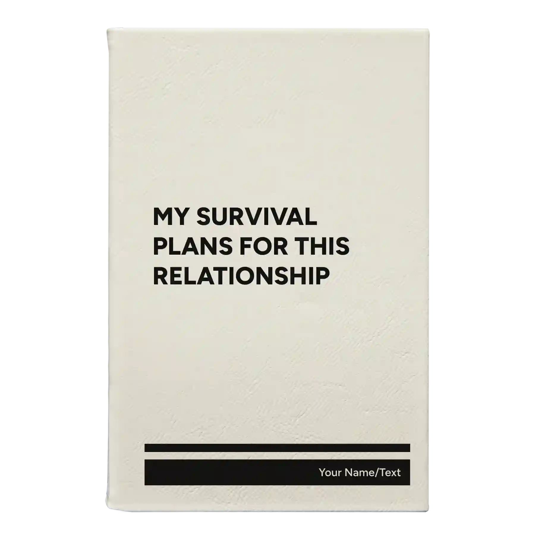 Small white leatherette journal laser etched with 'My Survival Plans' design