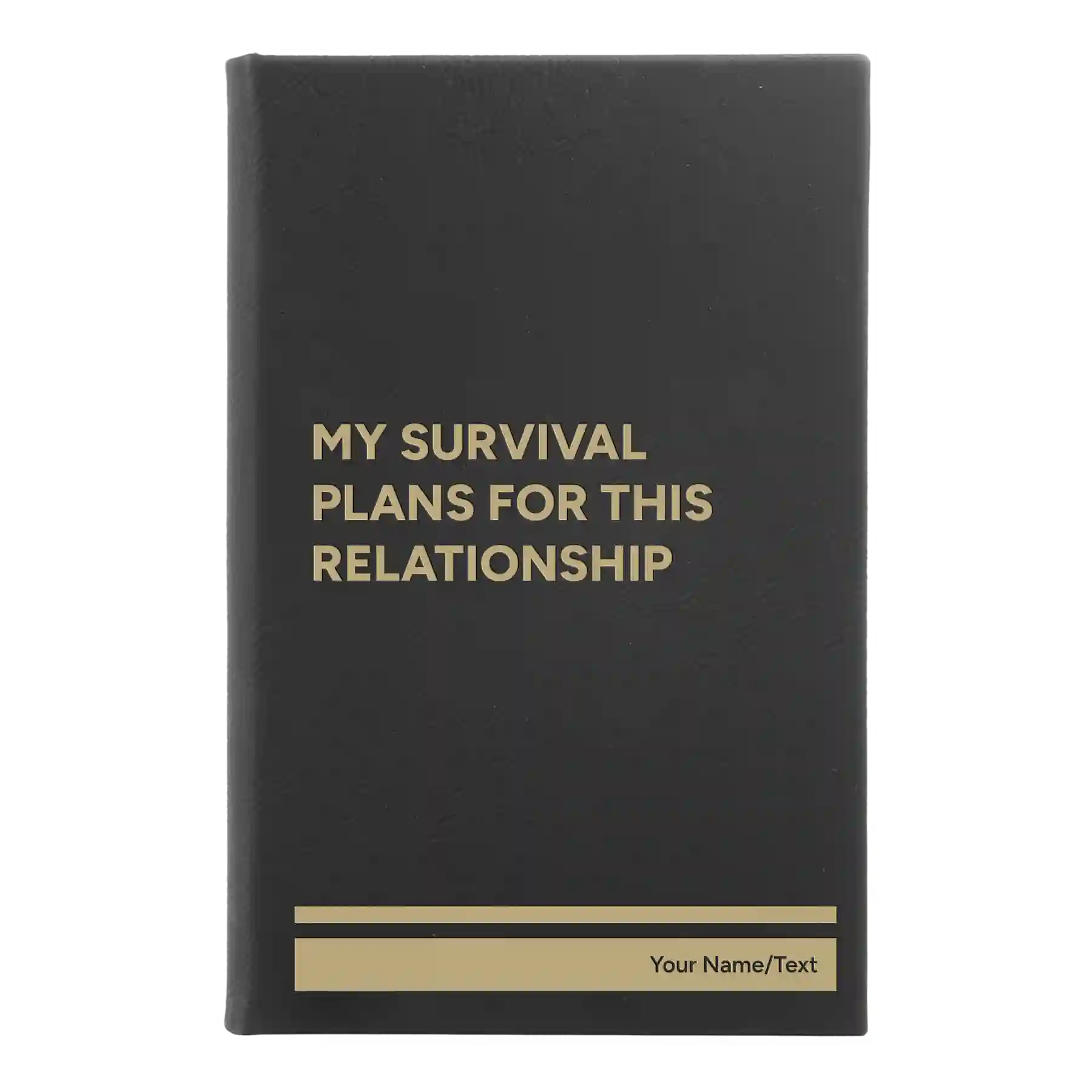 Small black/gold leatherette sketch book laser etched with 'My Survival Plans' design