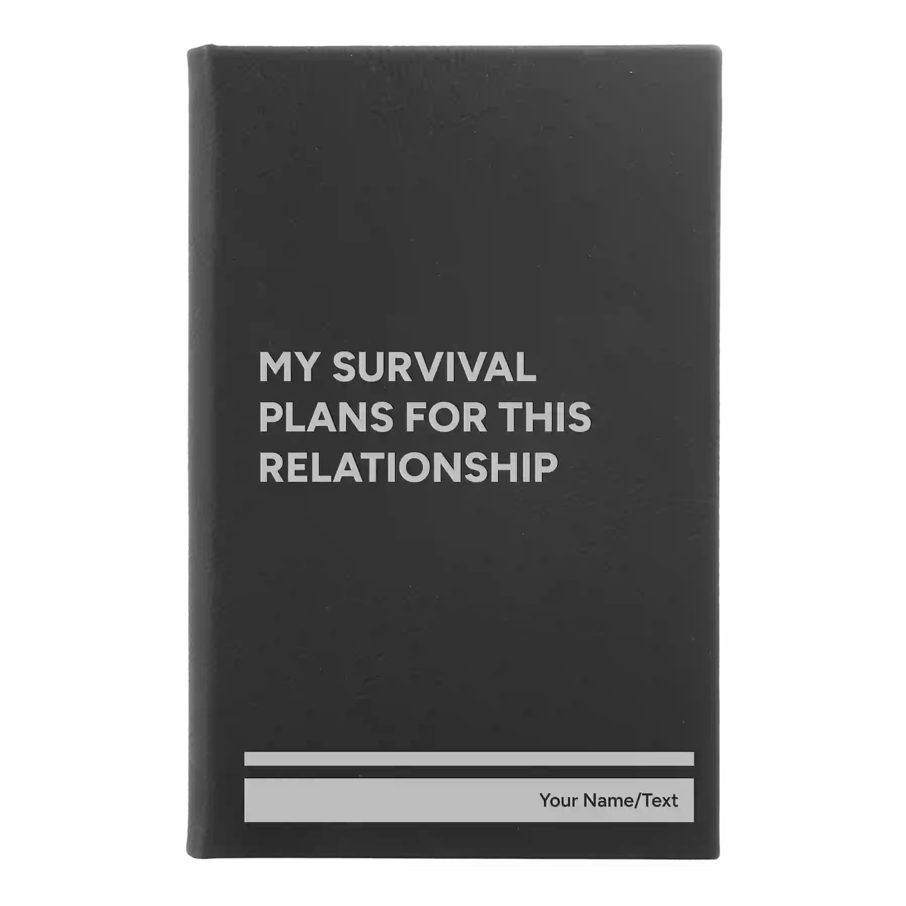 Small black/silver leatherette sketch book laser etched with 'My Survival Plans' design