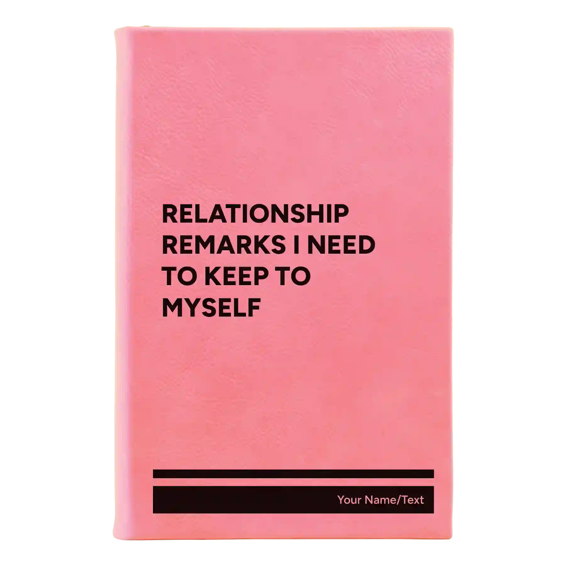 Small pink leatherette journal laser etched with 'Relationship Remarks' design