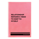 Small pink leatherette sketch book laser etched with 'Relationship Remarks' design