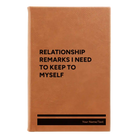 Small rawhide leatherette journal laser etched with 'Relationship Remarks' design