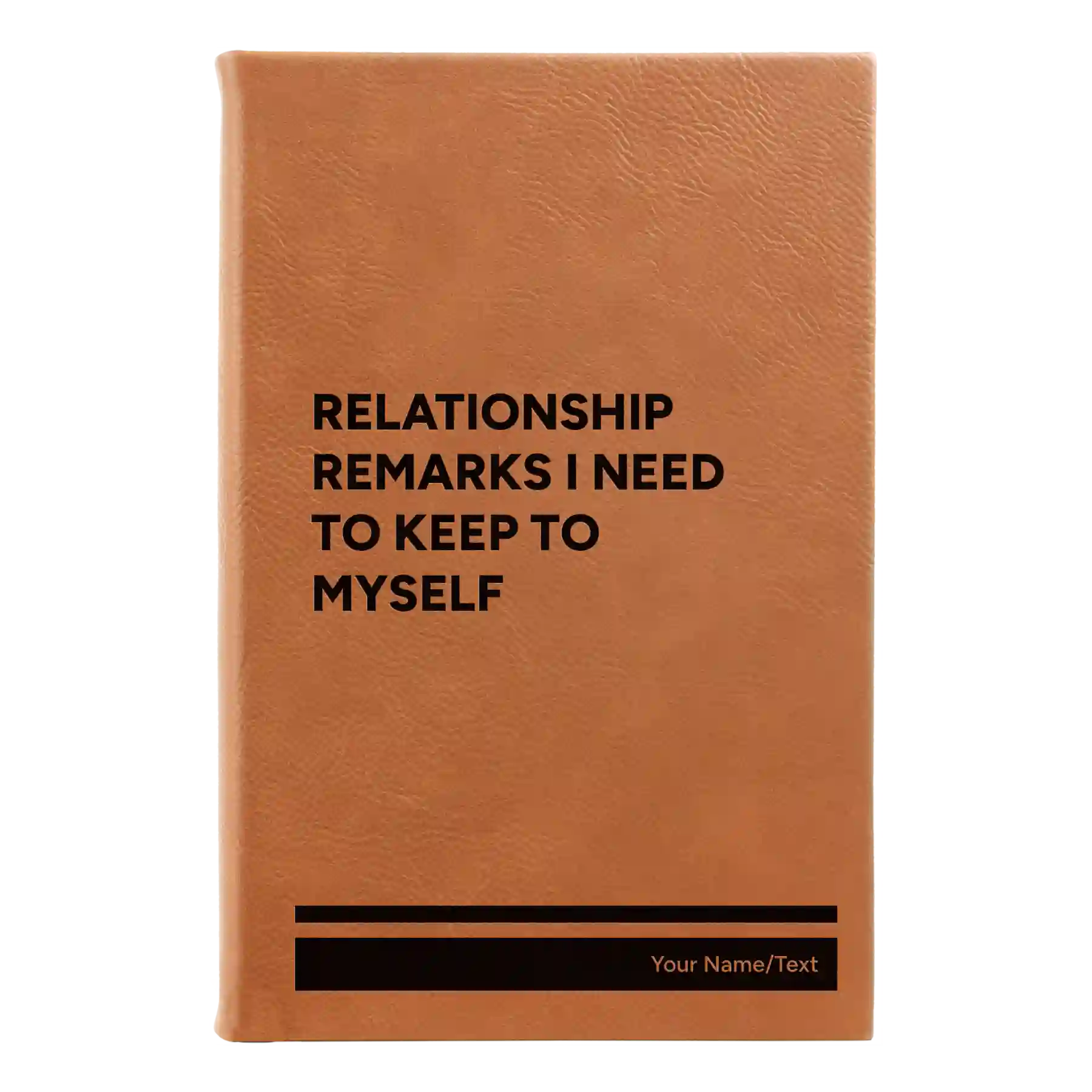 Small rawhide leatherette journal laser etched with 'Relationship Remarks' design