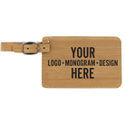Personalized bamboo leatherette luggage tag etched with with your logo, monogram, or design