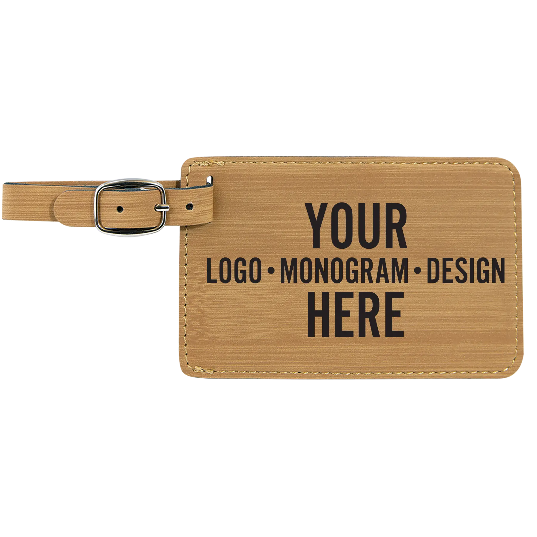 Personalized bamboo leatherette luggage tag etched with with your logo, monogram, or design