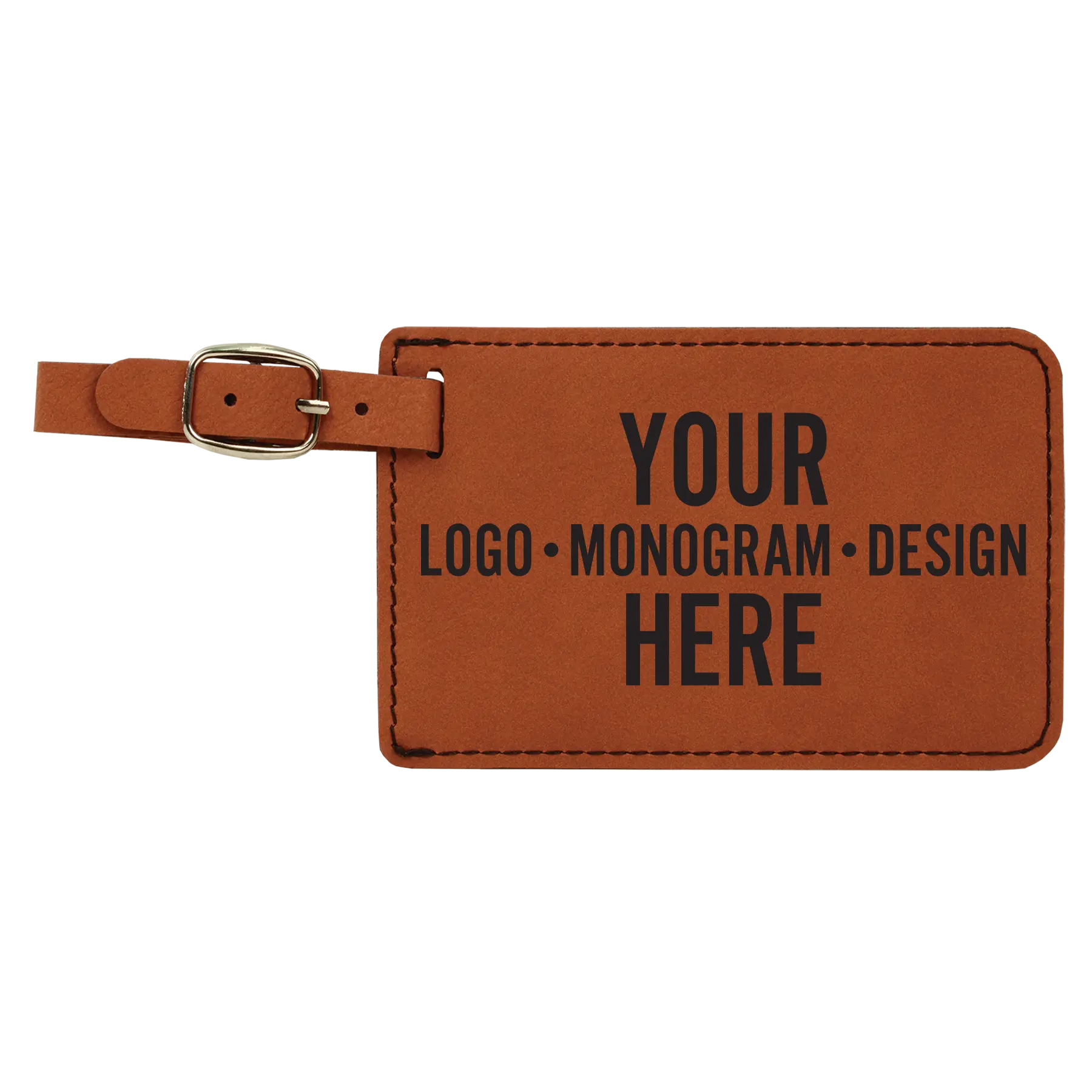 Laser etched leatherette luggage tag in rawhide