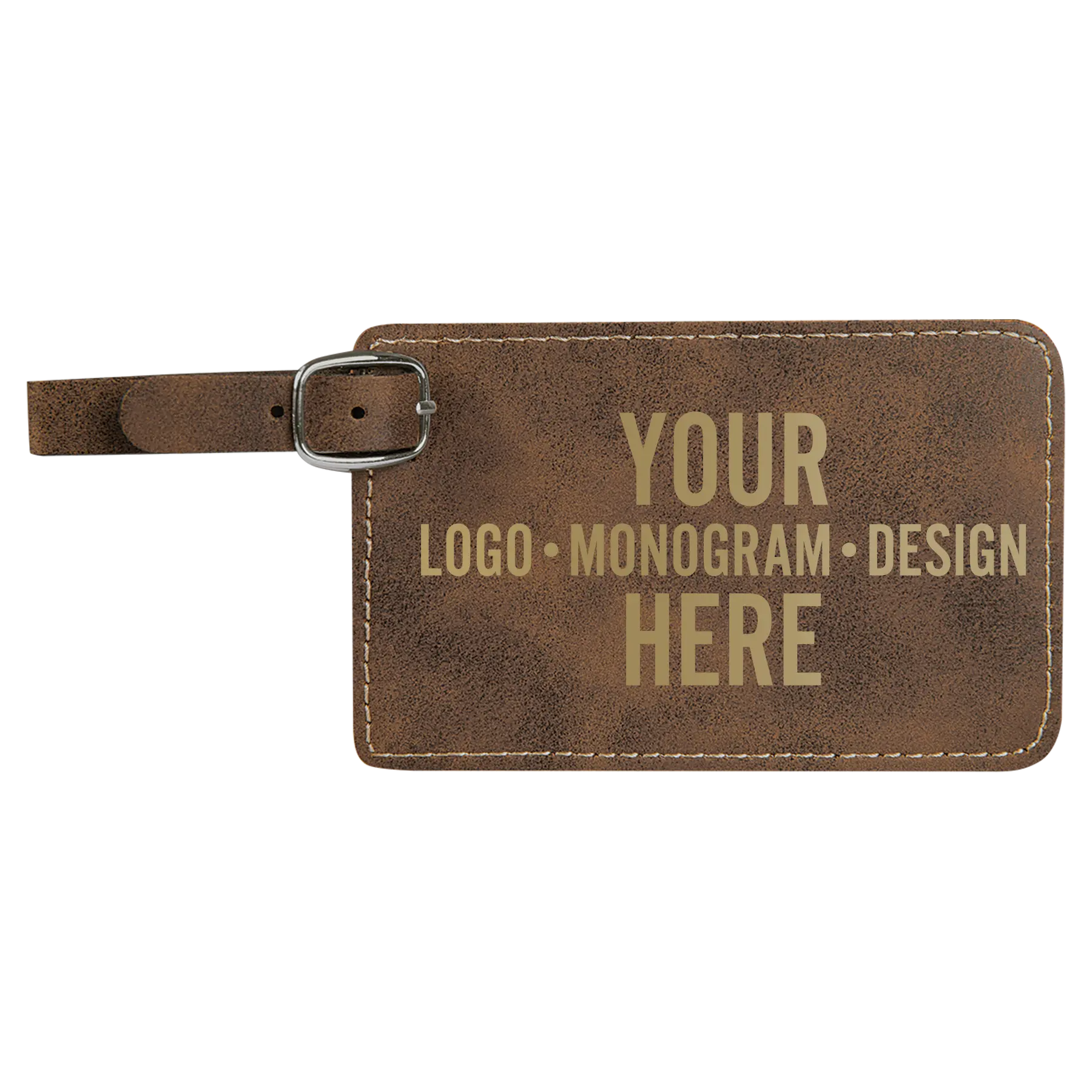 Personalized rustic leatherette luggage tag etched with with your logo, monogram, or design