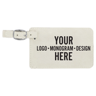 Personalized white leatherette luggage tag etched with with your logo, monogram, or design