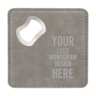 Customized bottle opener coaster in gray with etched logo, monogram, or design
